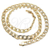Gargantilla Basica 04.213.0183.24 Oro Laminado, Diseño de Cubana Pave, Pulido, Tono Dorado (08 MM Thickness, 24 Inches Length)