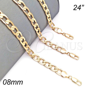 Gargantilla Basica 04.213.0183.24 Oro Laminado, Diseño de Cubana Pave, Pulido, Tono Dorado (08 MM Thickness, 24 Inches Length)