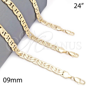 Gargantilla Basica 04.213.0187.24 Oro Laminado, Diseño de Mariner, Pulido, Tono Dorado (09 MM Thickness, 24 Inches Length)