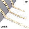 Gargantilla Basica 04.213.0187.24 Oro Laminado, Diseño de Mariner, Pulido, Tono Dorado (09 MM Thickness, 24 Inches Length)