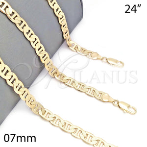 Gargantilla Basica 04.213.0188.24 Oro Laminado, Diseño de Mariner, Pulido, Tono Dorado (07 MM Thickness, 24 Inches Length)