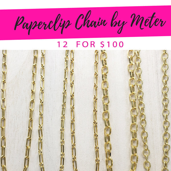 Kit Surtido de 12 Metros de Cadenas Paperclip de Oro Laminado al por mayor — SKU 132831