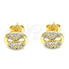Arete Dormilona 02.63.2705 Oro Laminado, Diseño de Puff Mariner, con Blanca Micro Pave, Pulido, Tono Dorado