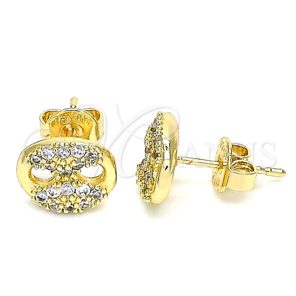 Arete Dormilona 02.63.2705 Oro Laminado, Diseño de Puff Mariner, con Blanca Micro Pave, Pulido, Tono Dorado