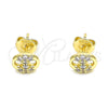 Arete Dormilona 02.63.2706 Oro Laminado, Diseño de Puff Mariner, con Blanca Micro Pave, Pulido, Tono Dorado