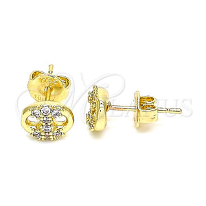 Arete Dormilona 02.63.2706 Oro Laminado, Diseño de Puff Mariner, con Blanca Micro Pave, Pulido, Tono Dorado
