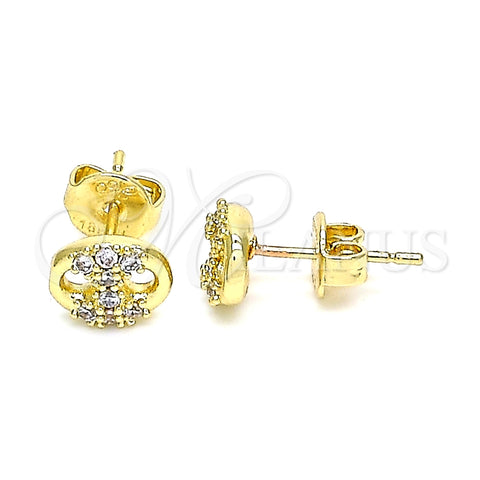 Arete Dormilona 02.63.2706 Oro Laminado, Diseño de Puff Mariner, con Blanca Micro Pave, Pulido, Tono Dorado