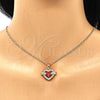 Juego de Arete y Dije de Adulto 10.210.0119 Oro Laminado, Diseño de Corazón, con Granate and Blanca Zirconia Cubica, Pulido, Tono Dorado