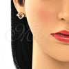 Juego de Arete y Dije de Adulto 10.210.0119 Oro Laminado, Diseño de Corazón, con Granate and Blanca Zirconia Cubica, Pulido, Tono Dorado