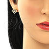 Juego de Arete y Dije de Adulto 10.210.0119.1 Oro Laminado, Diseño de Corazón, con Blanca Zirconia Cubica, Pulido, Tono Dorado