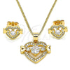 Juego de Arete y Dije de Adulto 10.210.0119.1 Oro Laminado, Diseño de Corazón, con Blanca Zirconia Cubica, Pulido, Tono Dorado