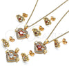 Juego de Arete y Dije de Adulto 10.210.0119.1 Oro Laminado, Diseño de Corazón, con Blanca Zirconia Cubica, Pulido, Tono Dorado