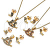 Juego de Arete y Dije de Adulto 10.210.0120 Oro Laminado, Diseño de Pajaro y Corazón, con Negro Micro Pave, Pulido, Tono Dorado