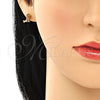 Juego de Arete y Dije de Adulto 10.210.0120.2 Oro Laminado, Diseño de Pajaro y Corazón, con Granate and Negro Micro Pave, Pulido, Tono Dorado