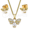 Juego de Arete y Dije de Adulto 10.210.0122 Oro Laminado, Diseño de Abeja, con Blanca Zirconia Cubica and Blanca Micro Pave, Pulido, Tono Dorado