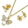 Juego de Arete y Dije de Adulto 10.210.0122 Oro Laminado, Diseño de Abeja, con Blanca Zirconia Cubica and Blanca Micro Pave, Pulido, Tono Dorado