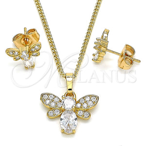 Juego de Arete y Dije de Adulto 10.210.0122 Oro Laminado, Diseño de Abeja, con Blanca Zirconia Cubica and Blanca Micro Pave, Pulido, Tono Dorado