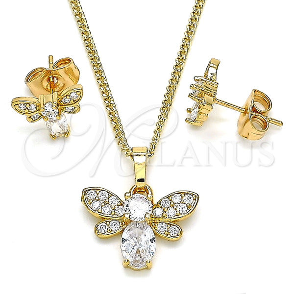 Juego de Arete y Dije de Adulto 10.210.0122 Oro Laminado, Diseño de Abeja, con Blanca Zirconia Cubica and Blanca Micro Pave, Pulido, Tono Dorado