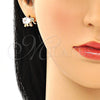 Juego de Arete y Dije de Adulto 10.210.0125 Oro Laminado, Diseño de Elefante, con Blanca Zirconia Cubica and Blanca Micro Pave, Pulido, Tono Dorado