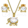 Juego de Arete y Dije de Adulto 10.210.0125 Oro Laminado, Diseño de Elefante, con Blanca Zirconia Cubica and Blanca Micro Pave, Pulido, Tono Dorado