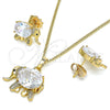 Juego de Arete y Dije de Adulto 10.210.0125 Oro Laminado, Diseño de Elefante, con Blanca Zirconia Cubica and Blanca Micro Pave, Pulido, Tono Dorado