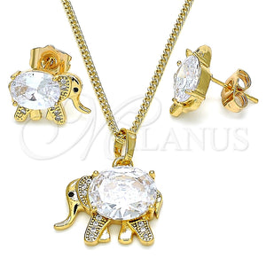 Juego de Arete y Dije de Adulto 10.210.0125 Oro Laminado, Diseño de Elefante, con Blanca Zirconia Cubica and Blanca Micro Pave, Pulido, Tono Dorado
