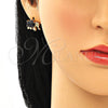 Juego de Arete y Dije de Adulto 10.210.0125.1 Oro Laminado, Diseño de Elefante, con Negro Zirconia Cubica and Blanca Micro Pave, Pulido, Tono Dorado