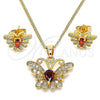 Juego de Arete y Dije de Adulto 10.210.0128.2 Oro Laminado, Diseño de Mariposa, con Granate Zirconia Cubica and Blanca Micro Pave, Pulido, Tono Dorado