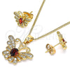 Juego de Arete y Dije de Adulto 10.210.0128.2 Oro Laminado, Diseño de Mariposa, con Granate Zirconia Cubica and Blanca Micro Pave, Pulido, Tono Dorado