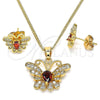 Juego de Arete y Dije de Adulto 10.210.0128.2 Oro Laminado, Diseño de Mariposa, con Granate Zirconia Cubica and Blanca Micro Pave, Pulido, Tono Dorado