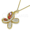 Collares con Dije 04.323.0012.1.20 Oro Laminado, Diseño de Mariposa y Gota, con Granate Zirconia Cubica and Blanca Micro Pave, Pulido, Tono Dorado (02 MM Thickness, 20 Inches Length)