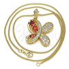 Collares con Dije 04.323.0012.1.20 Oro Laminado, Diseño de Mariposa y Gota, con Zirconia Cubica Granate y Micro Pave Blanca, Pulido, Tono Dorado (Grosor 02 MM, 20 Pulgadas de Largo)