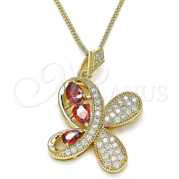 Collares con Dije 04.323.0012.1.20 Oro Laminado, Diseño de Mariposa y Gota, con Granate Zirconia Cubica and Blanca Micro Pave, Pulido, Tono Dorado (02 MM Thickness, 20 Inches Length)