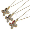 Collares con Dije 04.323.0012.1.20 Oro Laminado, Diseño de Mariposa y Gota, con Granate Zirconia Cubica and Blanca Micro Pave, Pulido, Tono Dorado (02 MM Thickness, 20 Inches Length)