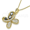 Collares con Dije 04.323.0012.2.20 Oro Laminado, Diseño de Mariposa y Gota, con Negro Zirconia Cubica and Blanca Micro Pave, Pulido, Tono Dorado (02 MM Thickness, 20 Inches Length)