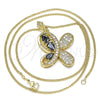 Collares con Dije 04.323.0012.2.20 Oro Laminado, Diseño de Mariposa y Gota, con Negro Zirconia Cubica and Blanca Micro Pave, Pulido, Tono Dorado (02 MM Thickness, 20 Inches Length)