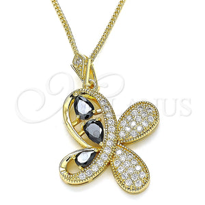 Collares con Dije 04.323.0012.2.20 Oro Laminado, Diseño de Mariposa y Gota, con Negro Zirconia Cubica and Blanca Micro Pave, Pulido, Tono Dorado (02 MM Thickness, 20 Inches Length)