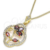 Collares con Dije 04.323.0002.1.20 Oro Laminado, Diseño de Flor y Gota, con Granate Zirconia Cubica and Blanca Micro Pave, Pulido, Tono Dorado (02 MM Thickness, 20 Inches Length)