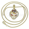 Collares con Dije 04.323.0002.1.20 Oro Laminado, Diseño de Flor y Gota, con Granate Zirconia Cubica and Blanca Micro Pave, Pulido, Tono Dorado (02 MM Thickness, 20 Inches Length)