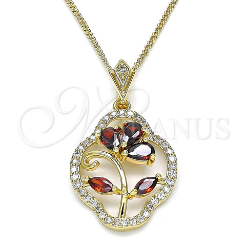 Collares con Dije 04.323.0002.1.20 Oro Laminado, Diseño de Flor y Gota, con Granate Zirconia Cubica and Blanca Micro Pave, Pulido, Tono Dorado (02 MM Thickness, 20 Inches Length)