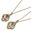 Collares con Dije 04.323.0002.1.20 Oro Laminado, Diseño de Flor y Gota, con Granate Zirconia Cubica and Blanca Micro Pave, Pulido, Tono Dorado (02 MM Thickness, 20 Inches Length)