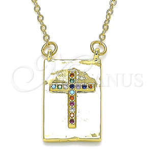 Collares con Dije 04.341.0035.18 Oro Laminado, Diseño de Cruz, con Multicolor Micro Pave, Pulido, Tono Dorado (02 MM Thickness, 18 Inches Length)