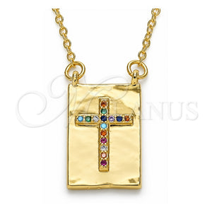 Collares con Dije 04.341.0035.18 Oro Laminado, Diseño de Cruz, con Multicolor Micro Pave, Pulido, Tono Dorado (02 MM Thickness, 18 Inches Length)