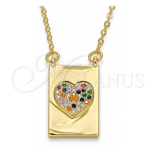 Collares con Dije 04.341.0036.18 Oro Laminado, Diseño de Corazón, con Micro Pave Multicolor, Pulido, Tono Dorado (Grosor 02 MM, 18 Pulgadas de Largo)
