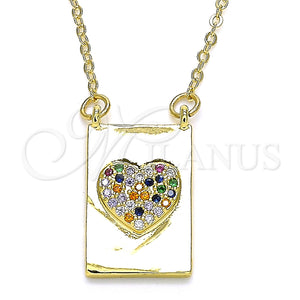 Collares con Dije 04.341.0036.18 Oro Laminado, Diseño de Corazón, con Multicolor Micro Pave, Pulido, Tono Dorado (02 MM Thickness, 18 Inches Length)