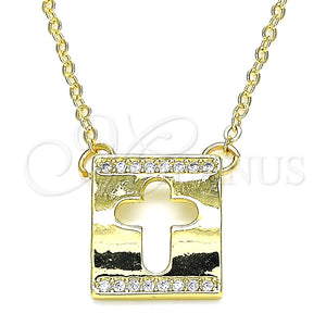 Collares con Dije 04.341.0038.18 Oro Laminado, Diseño de Cruz, con Blanca Micro Pave, Pulido, Tono Dorado (02 MM Thickness, 18 Inches Length)