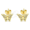 Arete Dormilona 02.94.0123 Oro Laminado, Diseño de Mariposa, con Blanca Micro Pave, Pulido, Tono Dorado