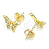 Arete Dormilona 02.94.0123 Oro Laminado, Diseño de Mariposa, con Blanca Micro Pave, Pulido, Tono Dorado