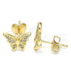 Arete Dormilona 02.94.0123 Oro Laminado, Diseño de Mariposa, con Blanca Micro Pave, Pulido, Tono Dorado