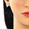 Arete Dormilona 02.94.0127 Oro Laminado, Diseño de Mariposa, con Blanca Micro Pave, Pulido, Tono Dorado